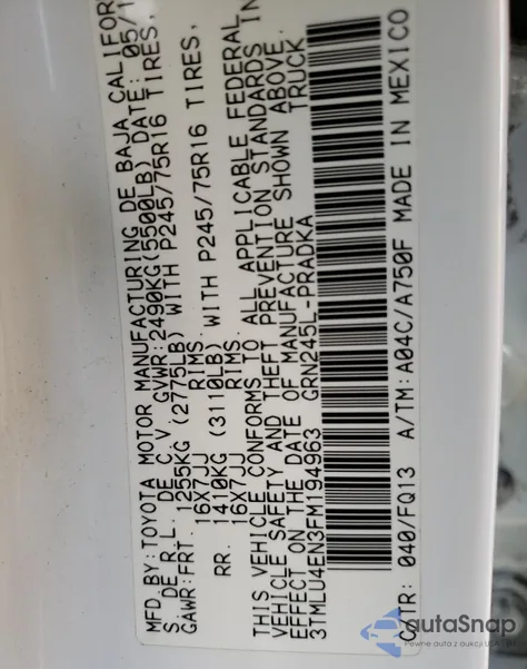 2015 Toyota Tacoma Double Cab z USA, uszkodzony, nr VIN 3TMLU4EN3FM194963